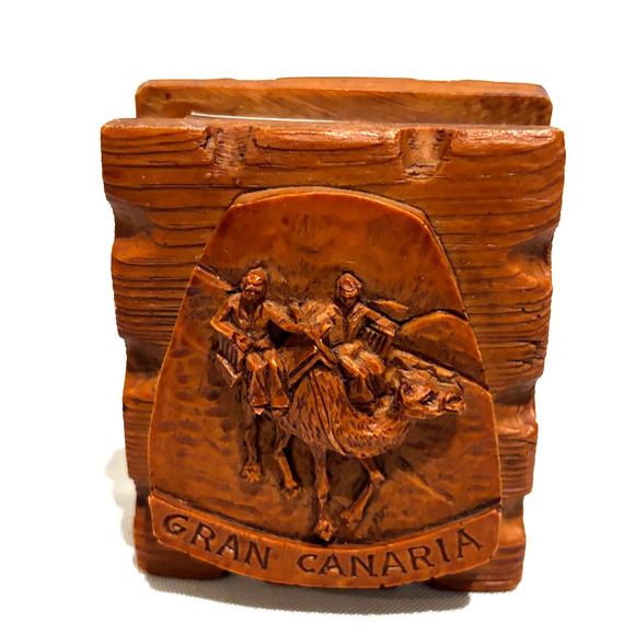 Vintage Beautifully hand carved Wooden Matchbox Holder Box Gran Canaria travel - Picture 1 of 12